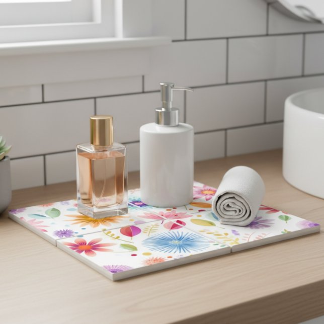Carreau Fleur sauvage boho bleu violet rose (Créateur téléchargé)