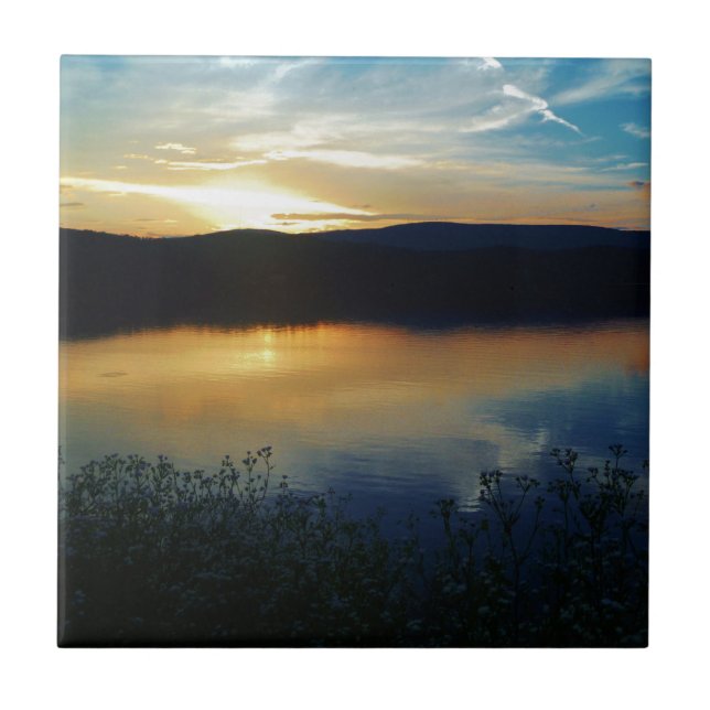 Carreau Fleur sauvage, coucher de soleil bleu (Devant)