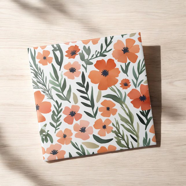 Carreau Fleur sauvage en terre cuite Russe Boho Accent mur (Créateur téléchargé)