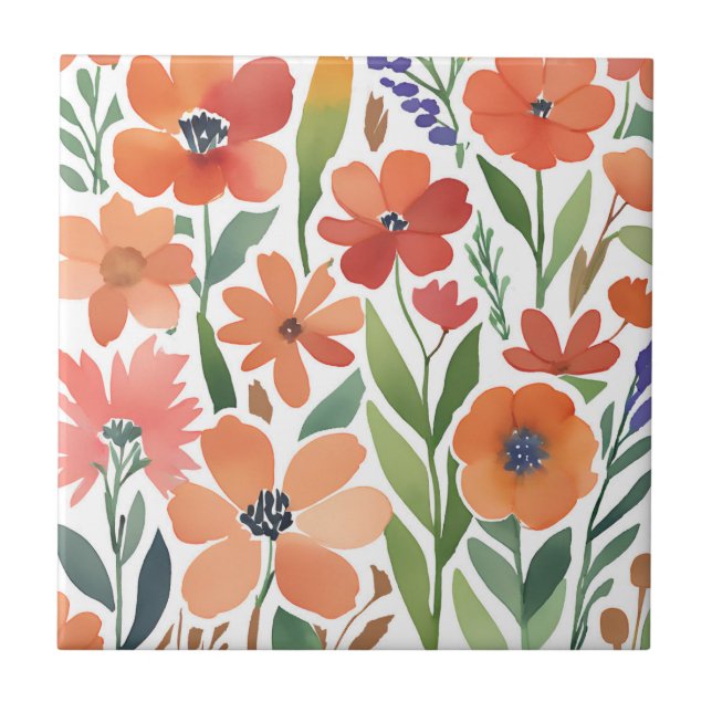 Carreau Fleur sauvage en terre cuite Russe Boho Accent mur (Devant)