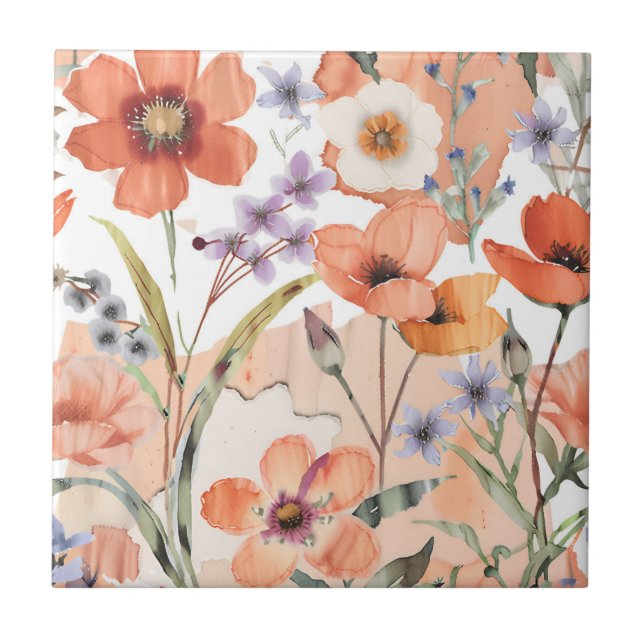 Carreau Fleur sauvage en terre cuite Russe Boho Accent mur (Devant)