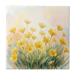 Carreau Fleur sauvage jaune aquarelle ensoleillée