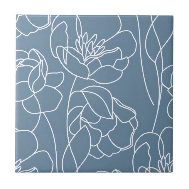 Carreau Fleur sauvage moderne bleu blanc (Devant)