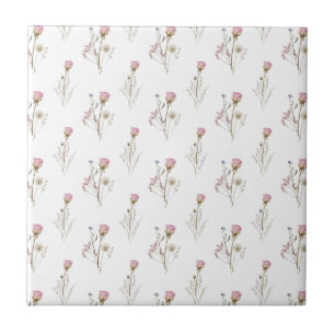 Carreau Fleur sauvage rose aquarelle florale