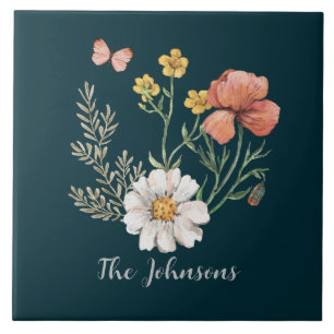 Carreau Fleur sauvage turquoise