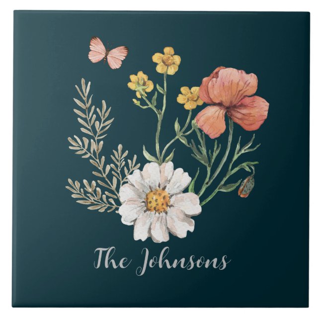 Carreau Fleur sauvage turquoise (Devant)