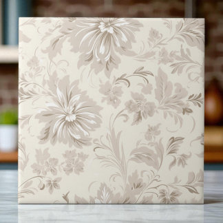 Carreau Fleur Simple Élégante Beige Clair