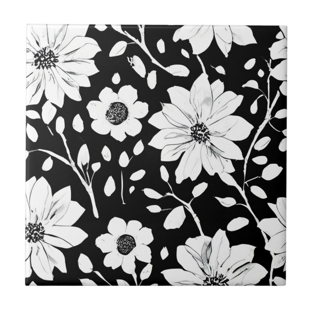 Carreau Fleur simple noir et blanc Motif sans couture (Devant)