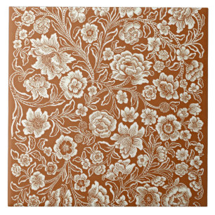 Carreau Fleur vintage en terre de Sienne brûlée