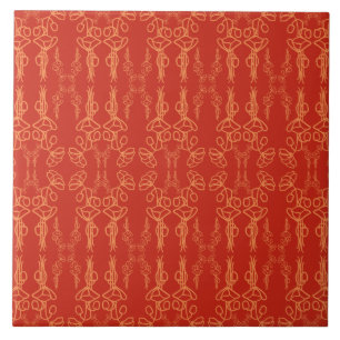 Carreau Fleur Vintage Orange sur Fond Rouge de Pavot Conto