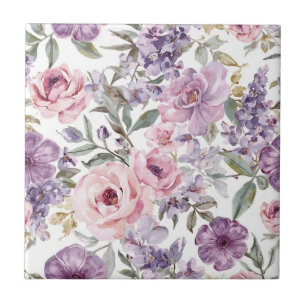 Carreau Fleur violette aquarelle rose lavande florale rose