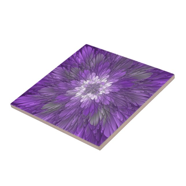Carreau Fleur Violette Psychedelique Art Fractal Abstrait (Côté)