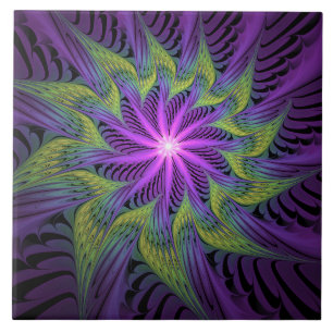 Carreau Fleuron vert violet Art Abstrait fractal moderne