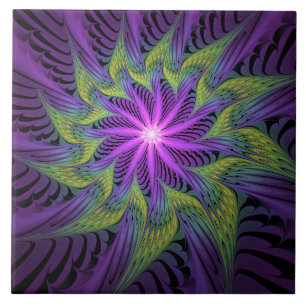 Carreau Fleuron vert violet Art Abstrait fractal moderne