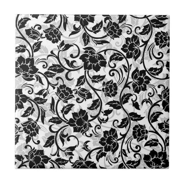 Carreau Fleurs à rayures noir et gris (Devant)