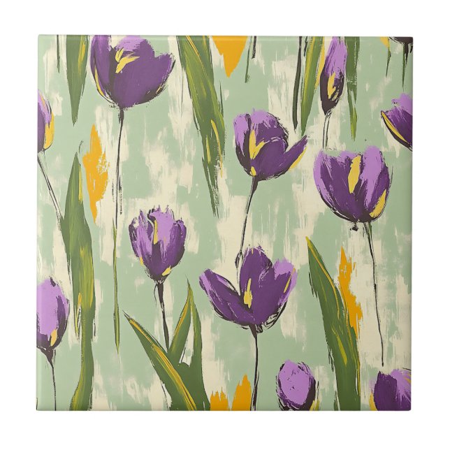Carreau Fleurs Abstraites de tulipes sur Arrière - plan ve (Devant)