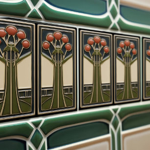 Carreau Fleurs abstraites du mouvement Arts & Crafts du mi