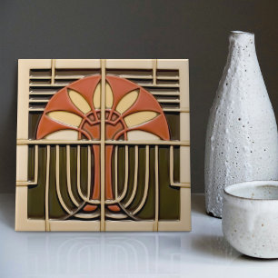 Carreau Fleurs abstraites du mouvement Arts & Crafts du mi