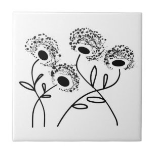 Carreau Fleurs abstraites noires et blanches