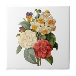 Carreau Fleurs anciennes, camélias et narcisses, Redoute