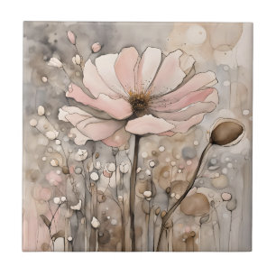Carreau Fleurs Aquarelle Beige Abstrait Rose