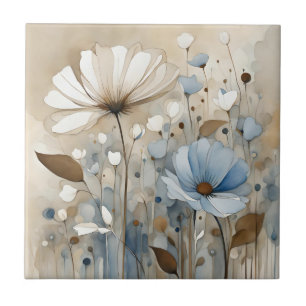 Carreau Fleurs Aquarelle Gris Beige Abstrait
