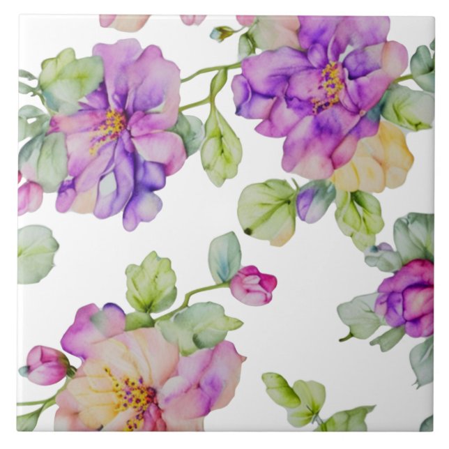Carreau Fleurs aquarelles élégantes rose violet (Devant)