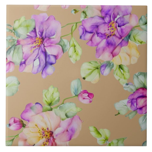 Carreau Fleurs aquarelles élégantes rose violet (Devant)