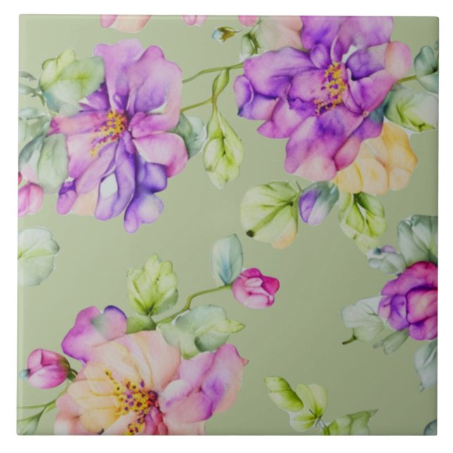 Carreau Fleurs aquarelles élégantes rose violet (Devant)