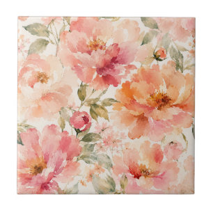 Carreau Fleurs aquarelles romantiques chaudes d'été