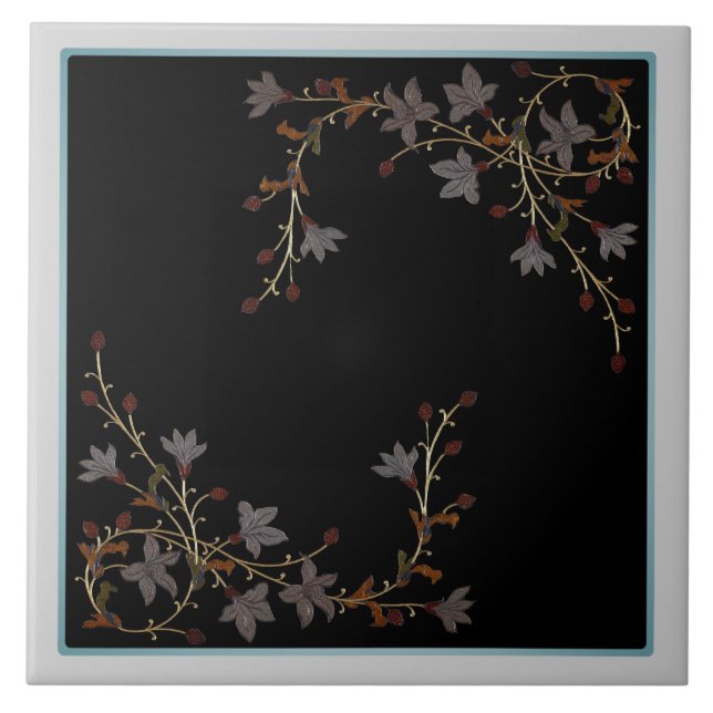 Carreau Fleurs Art Déco sur fond noir (Devant)