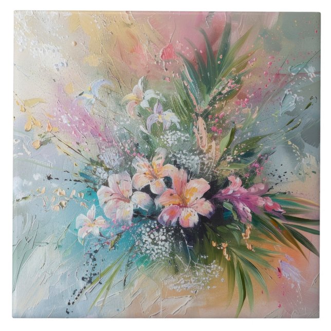 Carreau Fleurs blanches roses tropicales (Devant)