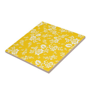 Carreau Fleurs blanches sur fond jaune de printemps