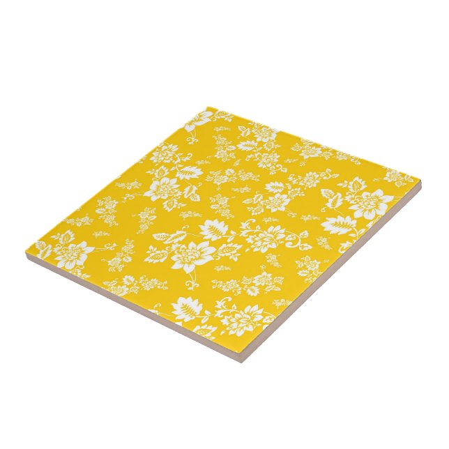 Carreau Fleurs blanches sur fond jaune de printemps (Côté)
