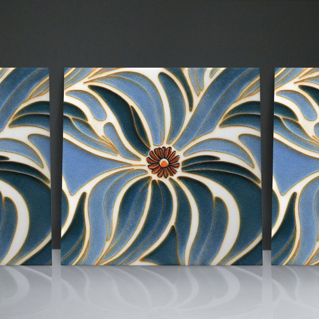 Carreau Fleurs bleu cobalt Art nouveau (Créateur téléchargé)