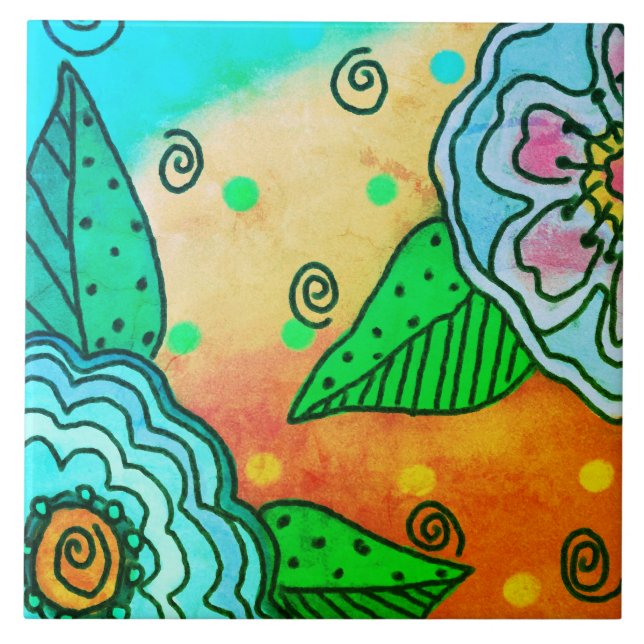 Carreau Fleurs bleues abstraites (Devant)