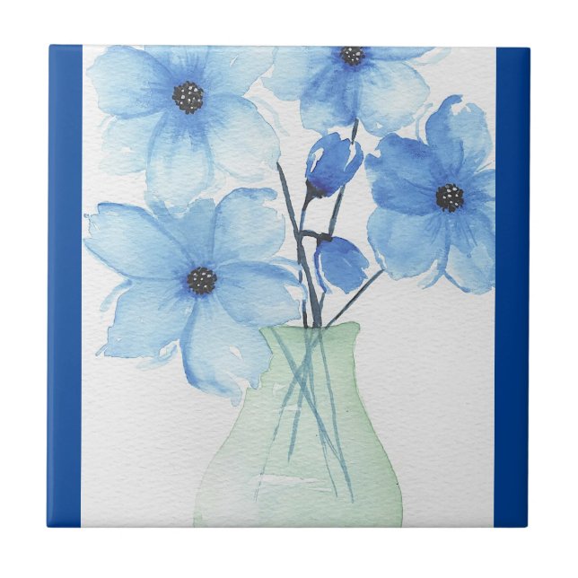 Carreau Fleurs bleues dans un vase Cartes de notes (Devant)