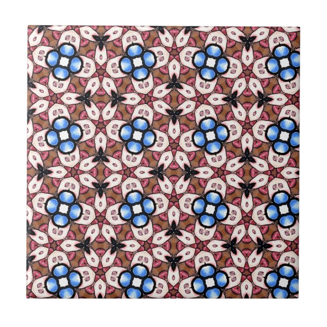 Carreau Fleurs bleues rose et marron  (Devant)
