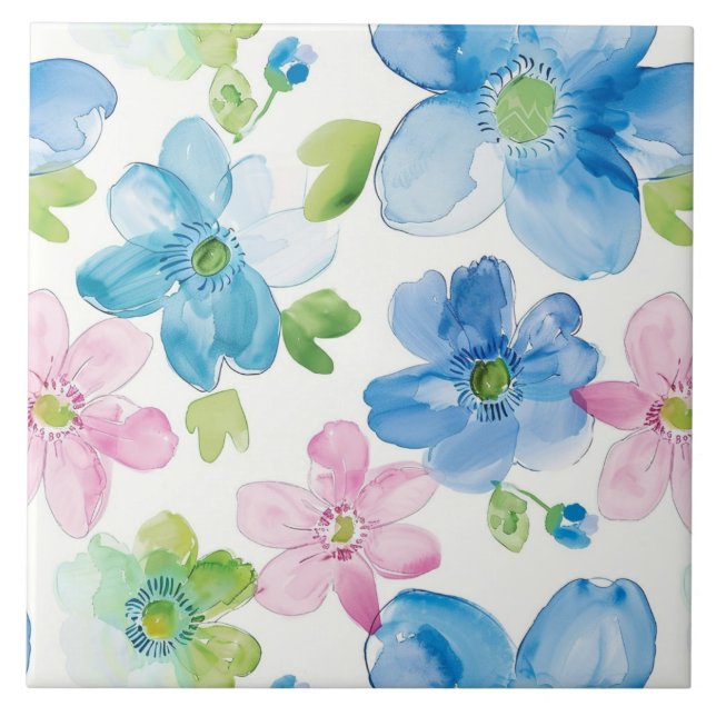 Carreau Fleurs Bleues Roses Chic (Devant)