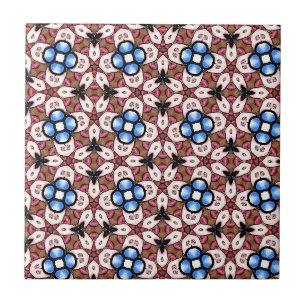 Carreau Fleurs bleues sur fond rose et marron