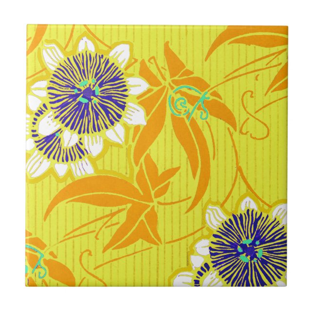 Carreau Fleurs bleues sur Jaune (Devant)