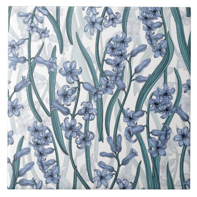 Carreau Fleurs Blue Hyacinth sur blanc (Devant)