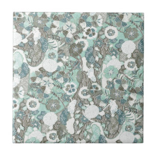 Carreau Fleurs Brown bleues Abstraites