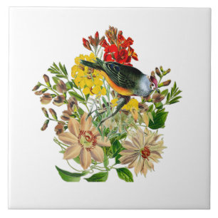 Carreau Fleurs Clematis vintages avec Songbird Décoratif