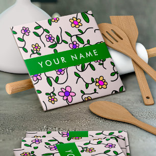 Carreau Fleurs Colorées, Fond Rose, Vert