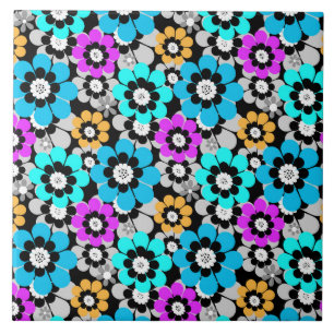 Carreau Fleurs colorées marguerites Bleu Turquoise Violet 