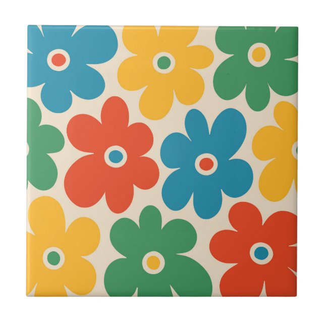 Carreau Fleurs colorées rétro Motif (Devant)