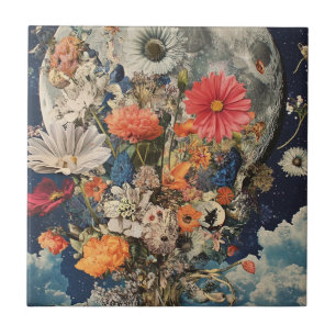 Carreau Fleurs colorées sous Pleine lune