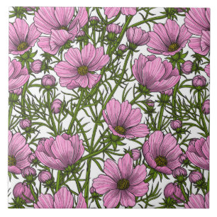Carreau Fleurs Cosmos roses