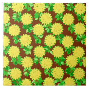 Carreau Fleurs dahlia en jaune et chocolat